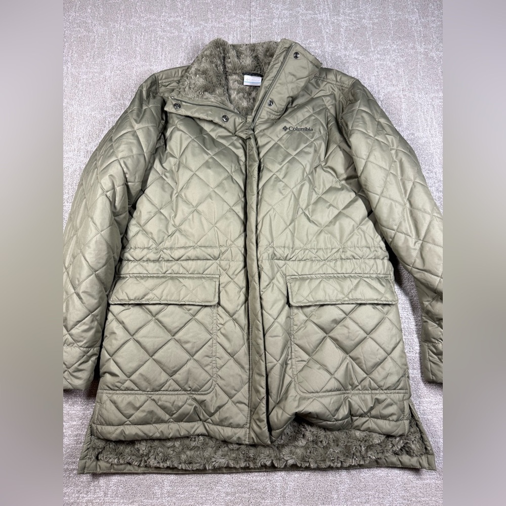Columbia Copper Crest Novelty Faux Fur Long Lined Jacket Women Size Large
